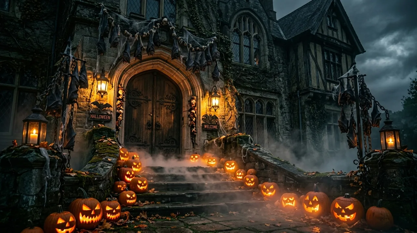 Finish with a door that feels spooky and welcoming inspiration for a Halloween front door entrance.